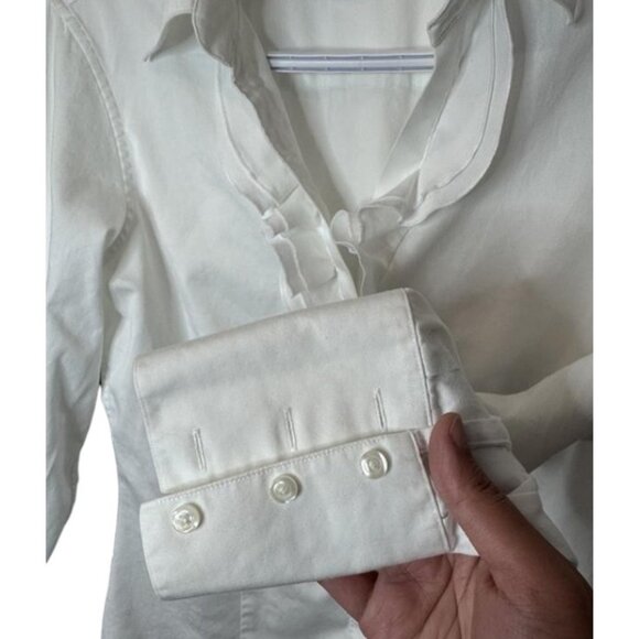 Brooks Brothers 346 long sleeve ruffled neck button up top white women's size 8 - Picture 4 of 6